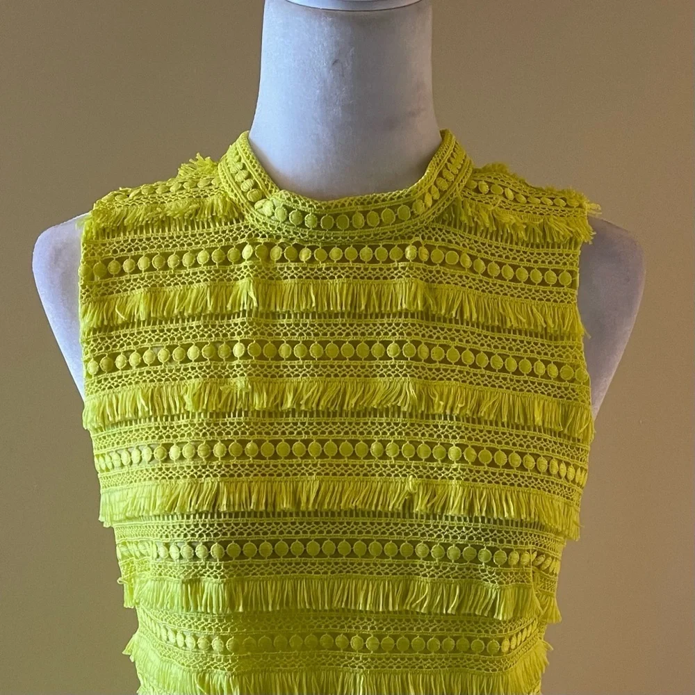 J.Crew Citrus Neon Yellow Fringe Sleeveless Sheath Dress